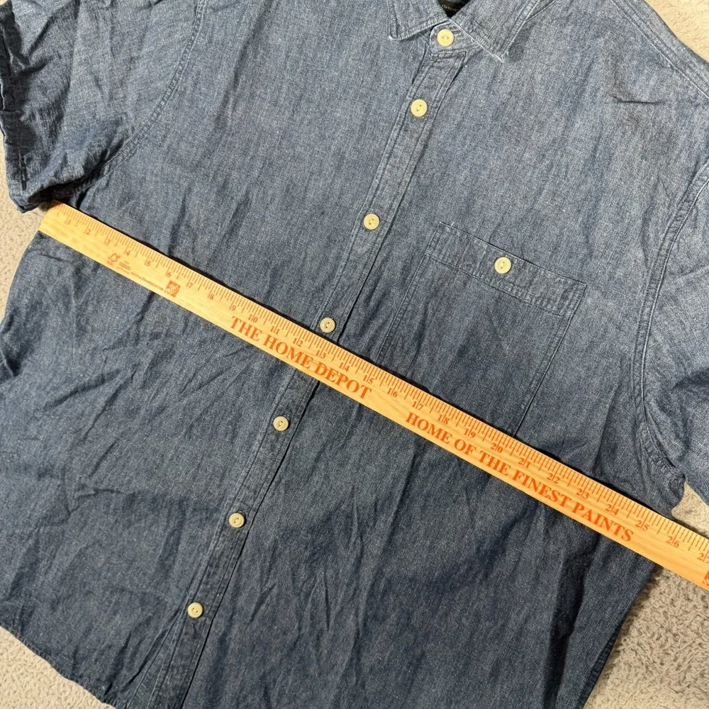 Banana Republic Shirt Mens 2XL Blue Denim Button Up Linen Blend Pocket Standard